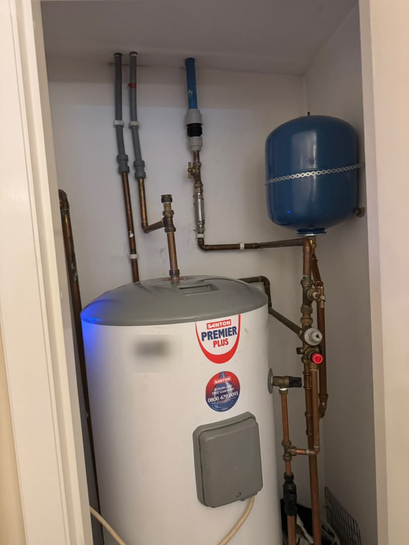 Santon Premier Plus unvented cylinder back together and tested after new thermostats, an immersion element and a scale reducer were fitted